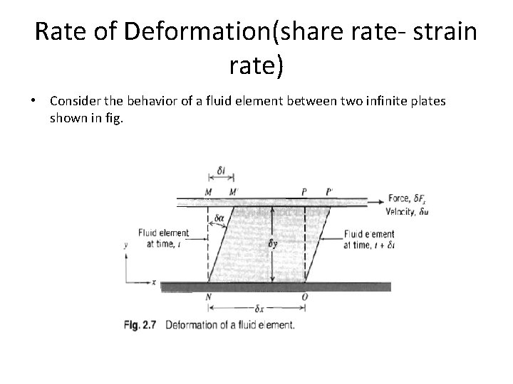 Rate of Deformation(share rate- strain rate) • Consider the behavior of a fluid element