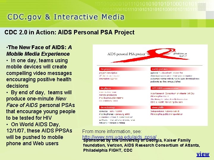 CDC 2. 0 in Action: AIDS Personal PSA Project • The New Face of