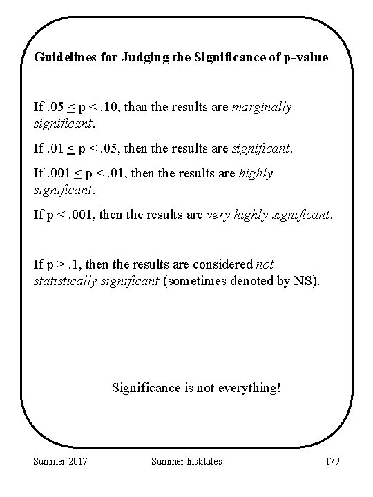 Guidelines for Judging the Significance of p-value If. 05 < p <. 10, than