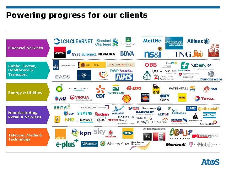 Powering progress for our clients Financial Services Public Sector, Healthcare & Transport Energy &