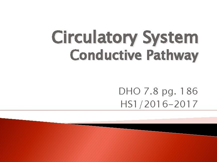 Circulatory System Conductive Pathway DHO 7. 8 pg. 186 HS 1/2016 -2017 