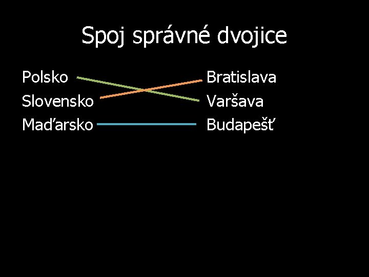 Spoj správné dvojice Polsko Slovensko Maďarsko Bratislava Varšava Budapešť 