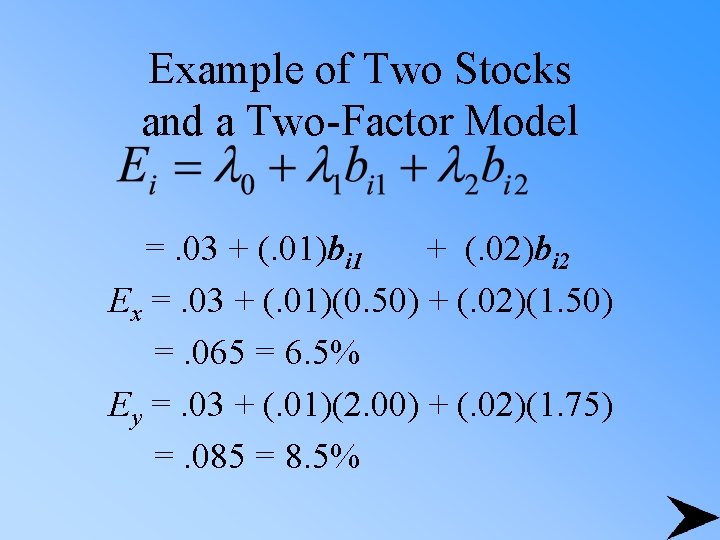 Example of Two Stocks and a Two-Factor Model =. 03 + (. 01)bi 1
