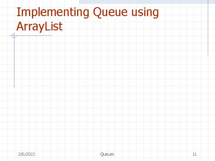 Implementing Queue using Array. List 2/6/2022 Queues 11 