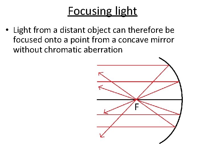 Focusing light • Light from a distant object can therefore be focused onto a