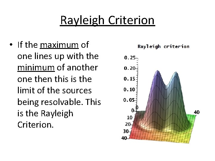 Rayleigh Criterion • If the maximum of one lines up with the minimum of