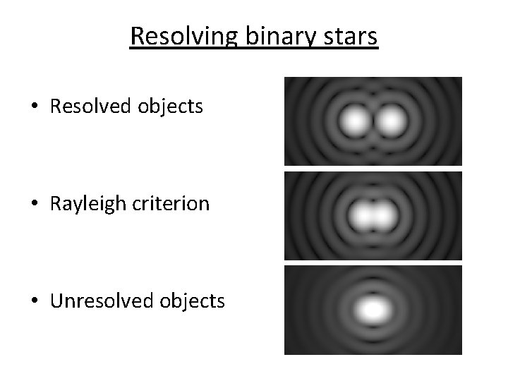 Resolving binary stars • Resolved objects • Rayleigh criterion • Unresolved objects 