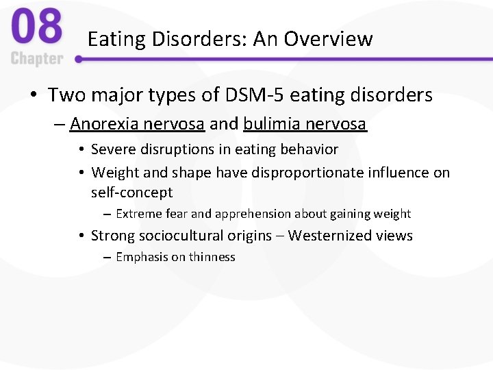 Chapter 8 Eating and Sleep Disorders Outline Types