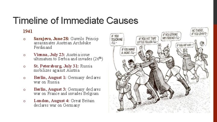 Timeline of Immediate Causes 1941 o Sarajevo, June 28: Gavrilo Princip assassinates Austrian Archduke