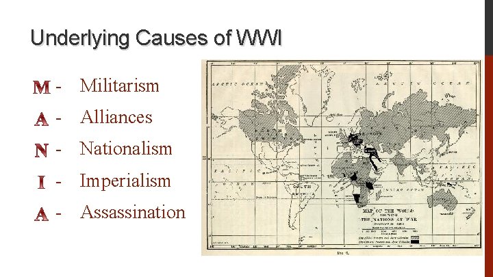 Underlying Causes of WWI - Militarism - Alliances - Nationalism - Imperialism - Assassination