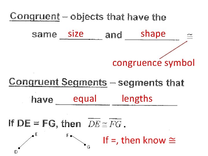size shape congruence symbol equal • E D • F • • G lengths