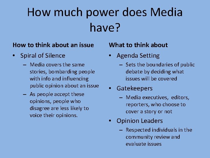 How much power does Media have? How to think about an issue What to