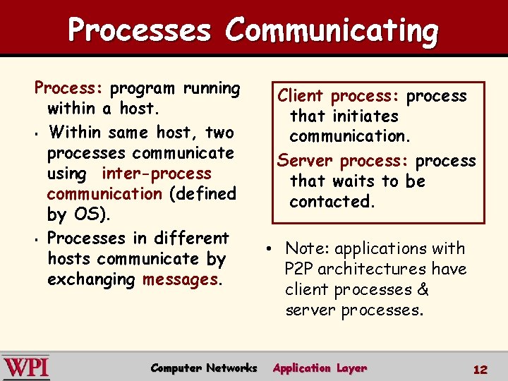 Processes Communicating Process: program running within a host. § Within same host, two processes