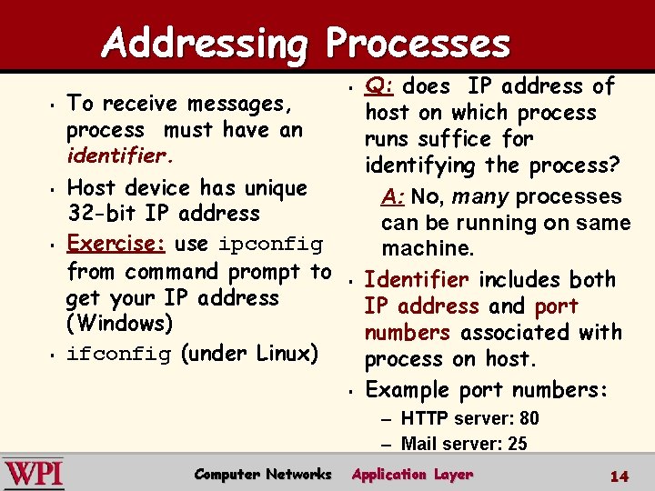 Addressing Processes § § To receive messages, process must have an identifier. Host device