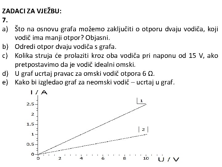 ZADACI ZA VJEŽBU: 7. a) Što na osnovu grafa možemo zaključiti o otporu dvaju