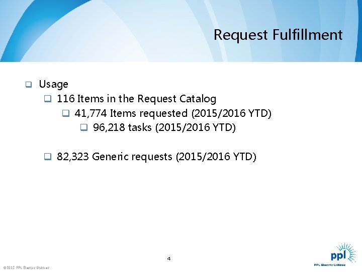 Request Fulfillment q Usage q 116 Items in the Request Catalog q 41, 774