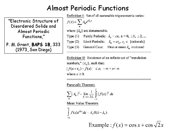 Almost Periodic Functions “Electronic Structure of Disordered Solids and Almost Periodic Functions, ” P.