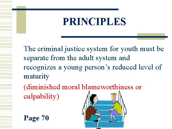 PRINCIPLES The criminal justice system for youth must be separate from the adult system