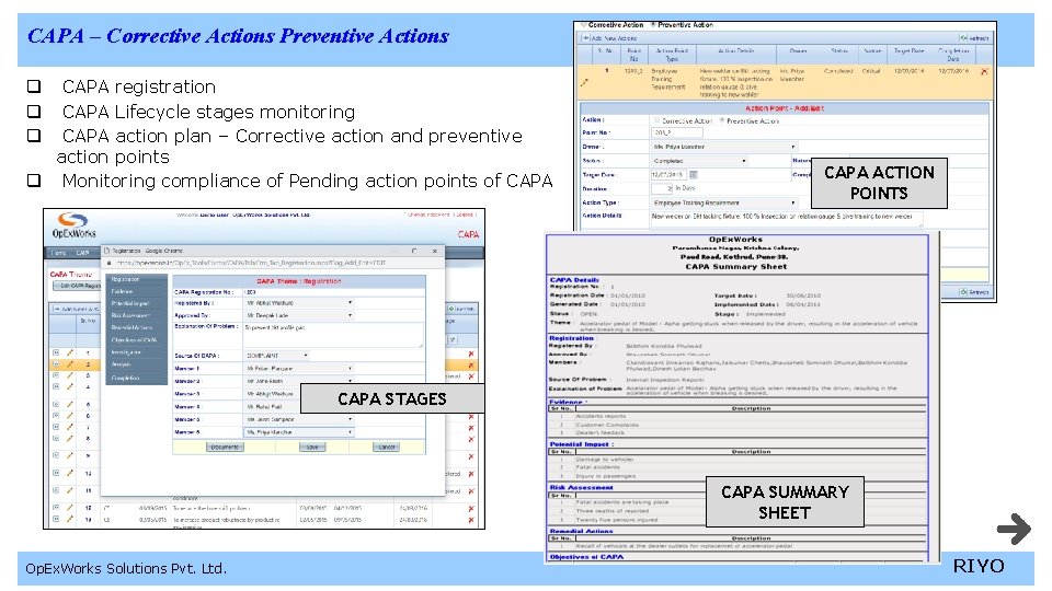 CAPA – Corrective Actions Preventive Actions CAPA registration CAPA Lifecycle stages monitoring CAPA action