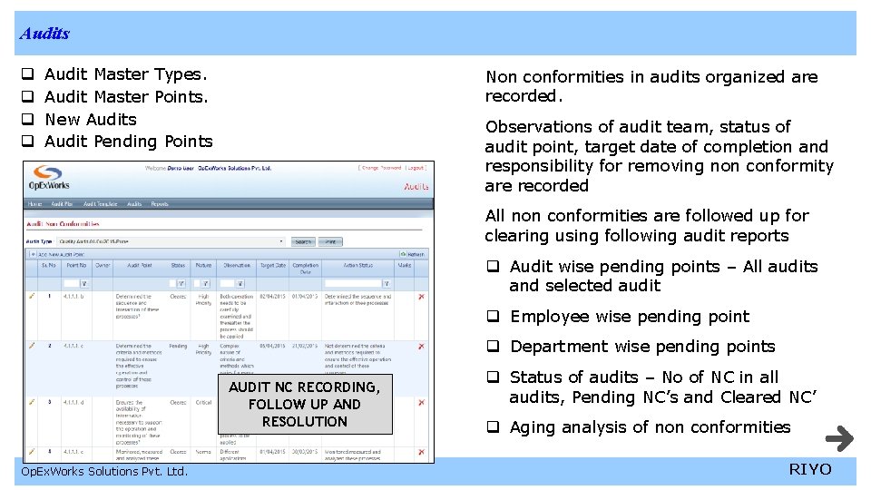 Audits q q Audit Master Types. Audit Master Points. New Audits Audit Pending Points