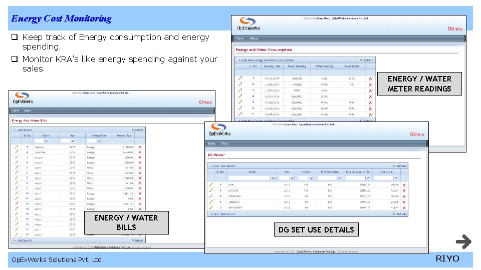 Energy Cost Monitoring q Keep track of Energy consumption and energy spending. q Monitor