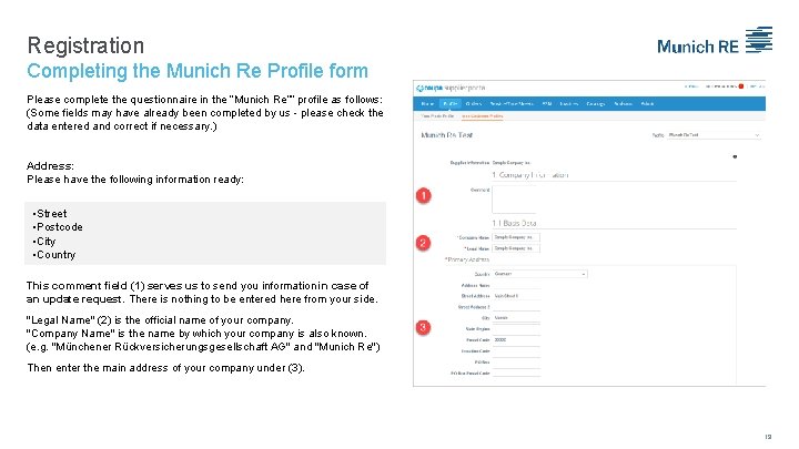 Registration Completing the Munich Re Profile form Please complete the questionnaire in the “Munich