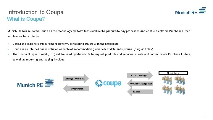 Introduction to Coupa What is Coupa? Munich Re has selected Coupa as the technology