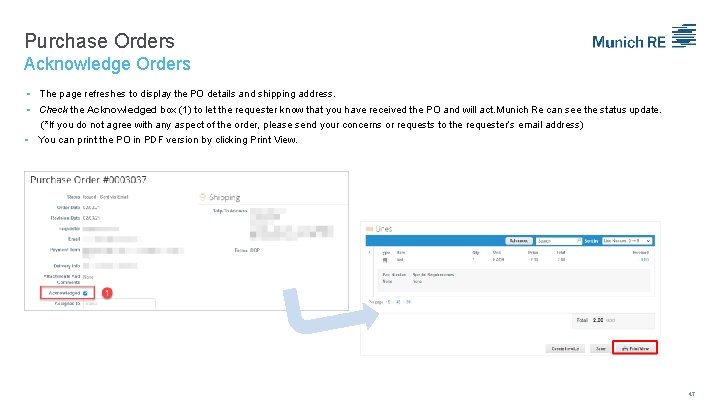 Purchase Orders Acknowledge Orders The page refreshes to display the PO details and shipping