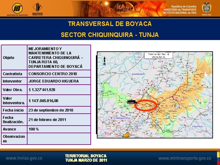 TRANSVERSAL DE BOYACA SECTOR CHIQUINQUIRA - TUNJA Objeto MEJORAMIENTO Y MANTENIMIENTO DE LA CARRETERA