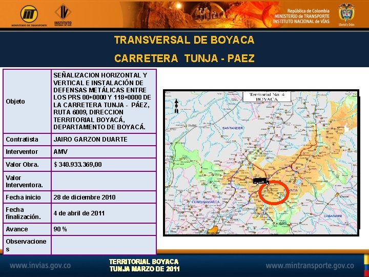 TRANSVERSAL DE BOYACA CARRETERA TUNJA - PAEZ Objeto SEÑALIZACION HORIZONTAL Y VERTICAL E INSTALACIÓN