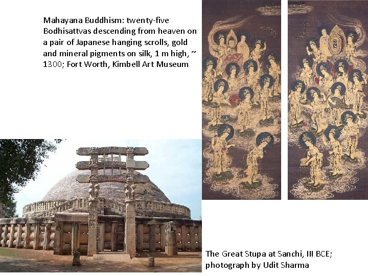 Mahayana Buddhism: twenty-five Bodhisattvas descending from heaven on a pair of Japanese hanging scrolls,