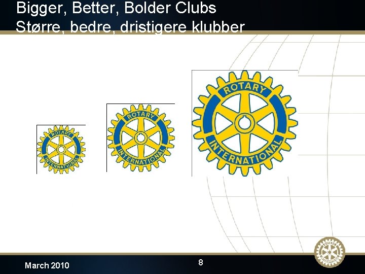 Bigger, Better, Bolder Clubs Større, bedre, dristigere klubber March 2010 8 