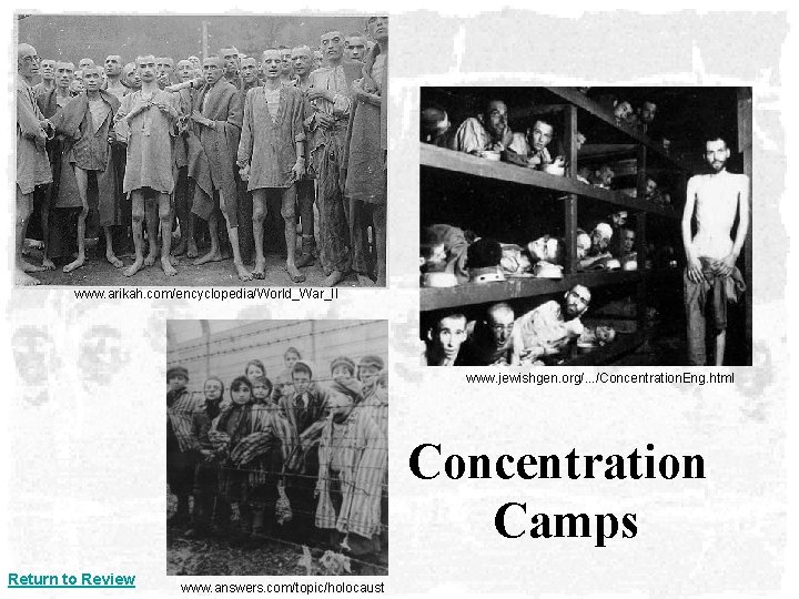 www. arikah. com/encyclopedia/World_War_II www. jewishgen. org/. . . /Concentration. Eng. html Concentration Camps Return