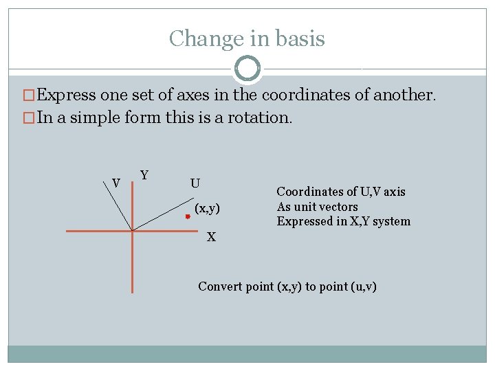 Change in basis �Express one set of axes in the coordinates of another. �In