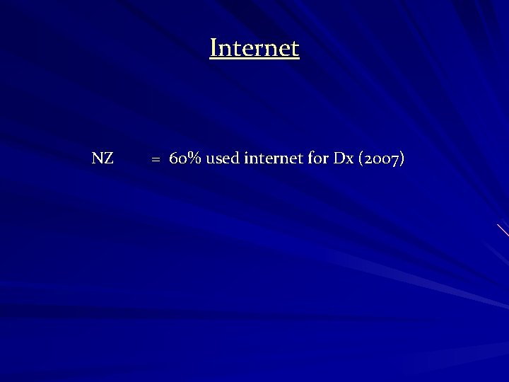 Internet NZ = 60% used internet for Dx (2007) 