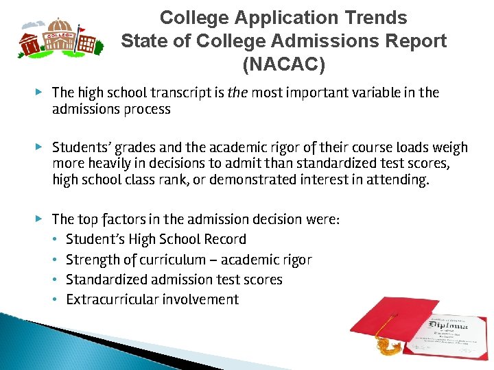 College Application Trends State of College Admissions Report (NACAC) ▶ The high school transcript