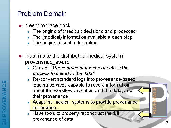 Problem Domain l Need: to trace back n n n l Idea: make the