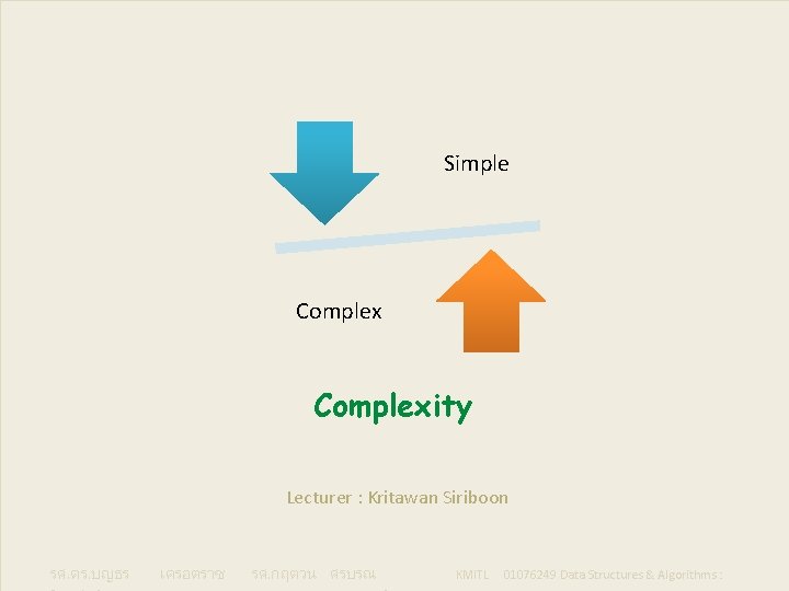 Simple Complexity Lecturer : Kritawan Siriboon รศ. ดร. บญธร เครอตราช รศ. กฤตวน ศรบรณ KMITL