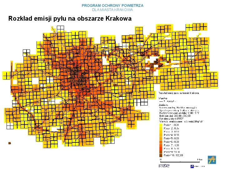Rozkład emisji pyłu na obszarze Krakowa 