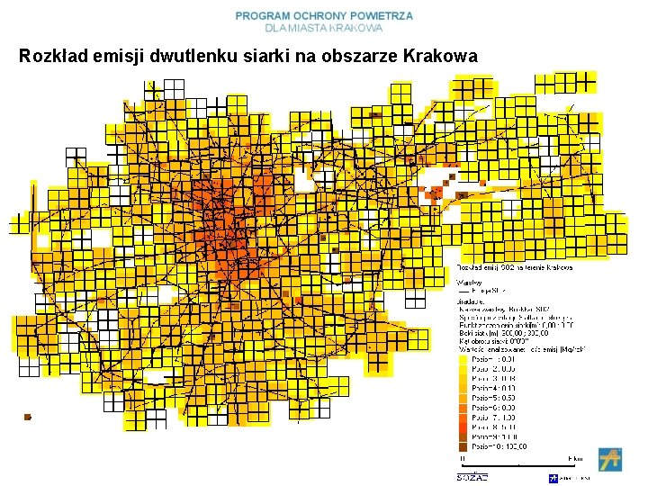 Rozkład emisji dwutlenku siarki na obszarze Krakowa 
