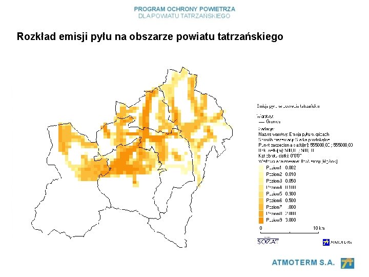 Rozkład emisji pyłu na obszarze powiatu tatrzańskiego 