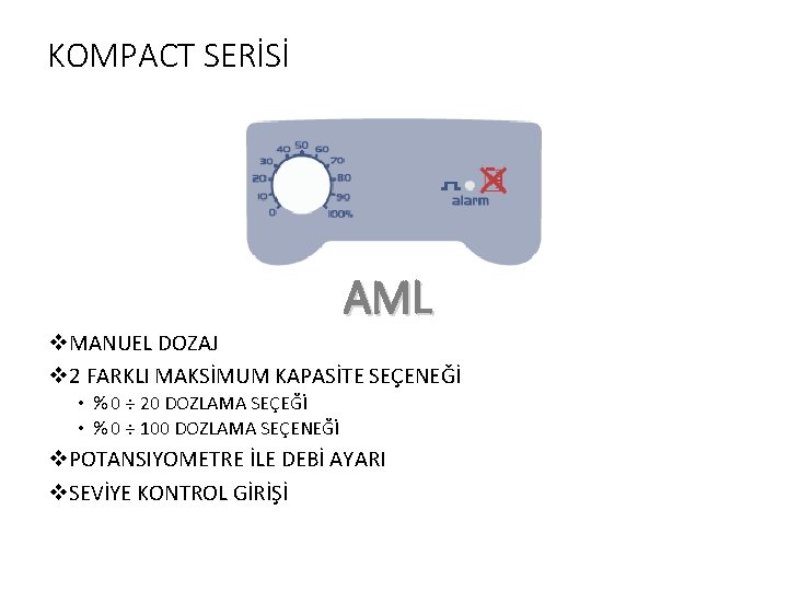 KOMPACT SERİSİ AML v. MANUEL DOZAJ v 2 FARKLI MAKSİMUM KAPASİTE SEÇENEĞİ • %
