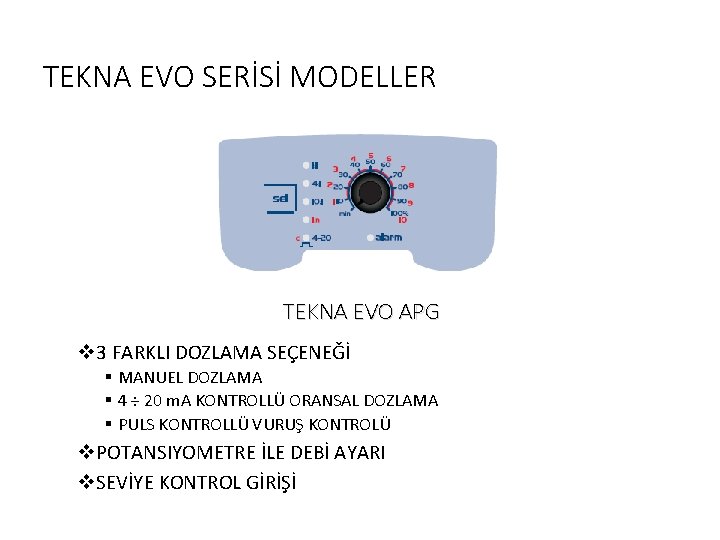 TEKNA EVO SERİSİ MODELLER TEKNA EVO APG v 3 FARKLI DOZLAMA SEÇENEĞİ § MANUEL