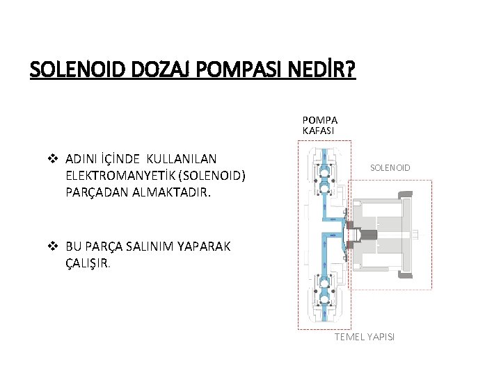 SOLENOID DOZAJ POMPASI NEDİR? POMPA KAFASI v ADINI İÇİNDE KULLANILAN ELEKTROMANYETİK (SOLENOID) PARÇADAN ALMAKTADIR.