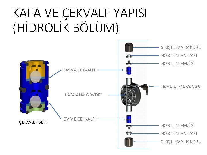 KAFA VE ÇEKVALF YAPISI (HİDROLİK BÖLÜM) SIKIŞTIRMA RAKORU HORTUM HALKASI HORTUM EMZİĞİ BASMA ÇEKVALFİ