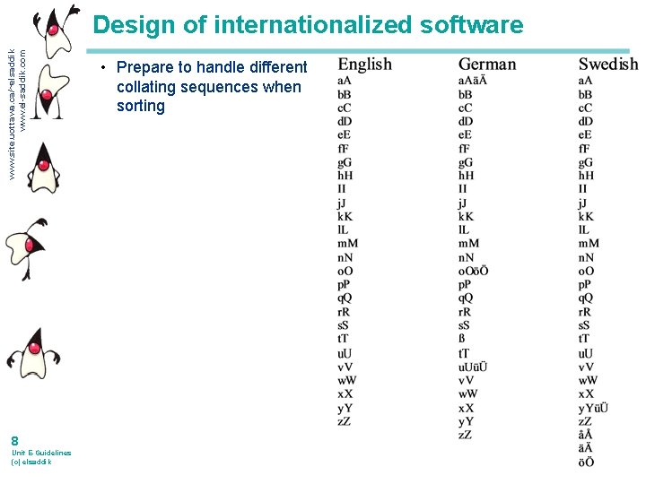 www. site. uottawa. ca/~elsaddik www. el-saddik. com Design of internationalized software 8 Unit E-Guidelines