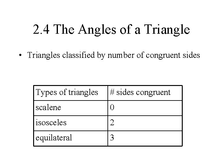 2. 4 The Angles of a Triangle • Triangles classified by number of congruent 2. 4 The Angles of a Triangle • Triangles classified by number of congruent