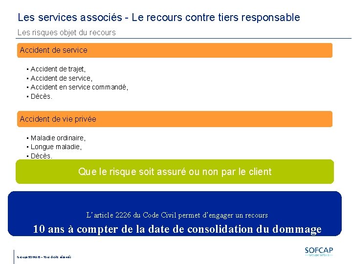 Les services associés - Le recours contre tiers responsable Les risques objet du recours