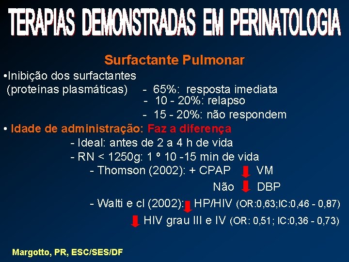 Surfactante Pulmonar • Inibição dos surfactantes (proteínas plasmáticas) - 65%: resposta imediata - 10