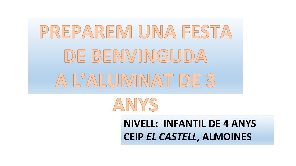 PREPAREM UNA FESTA DE BENVINGUDA A L’ALUMNAT DE 3 ANYS NIVELL: INFANTIL DE 4